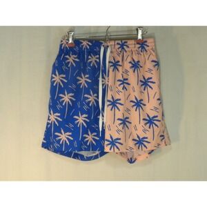 Chubbies Shorts L Blue Pink Swim Trunks Bottoms Palm Trees Lined Drawstring 5.5"